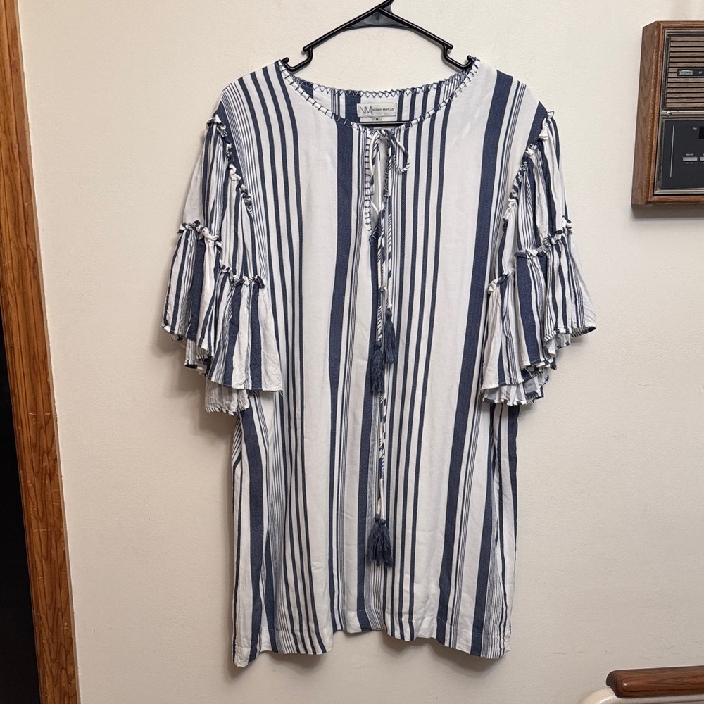 Neiman Marcus Navy and White Striped Blouse